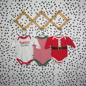 Little Treasure Holiday Santa’s Helper, Stripes and Santa Suit Baby Onesies Set